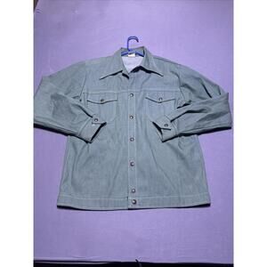 Cap'n Jac Jacket Men M Green Denim VTG 70s 80s Snap Button Jean Workwear